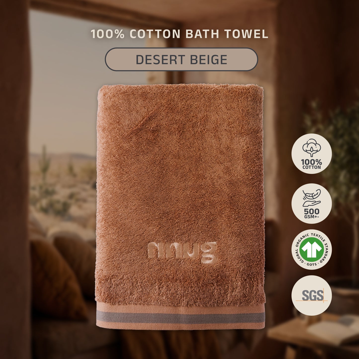 NNUG 100% Organic Cotton Towels - Desert Beige