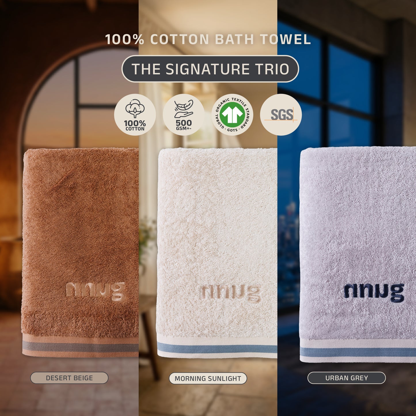 NNUG 100% Organic Cotton Towels - Trio Bundle